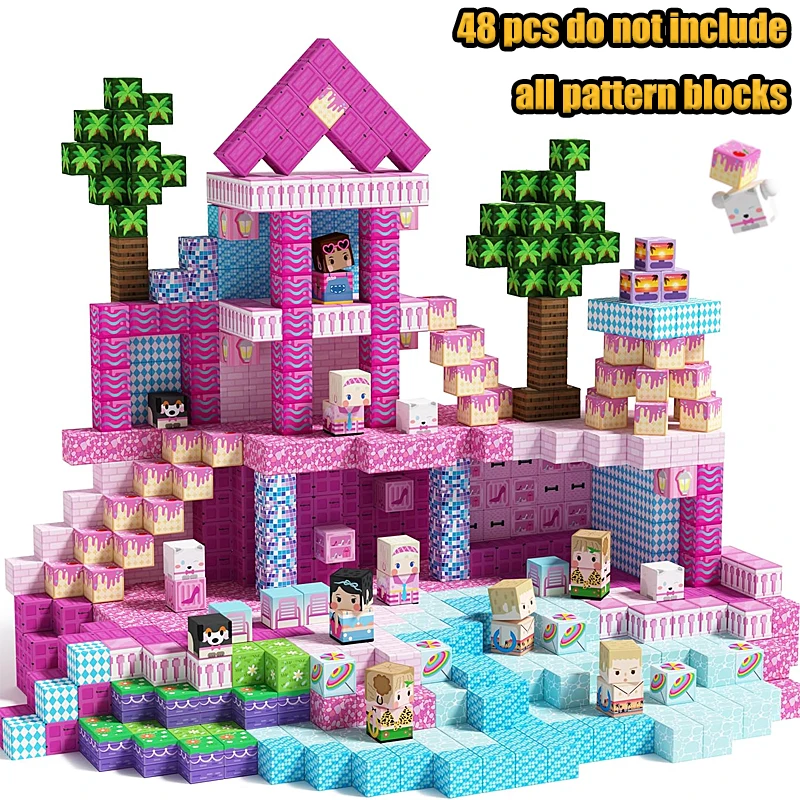 Neue Magnetische Bausteine Minenwelt Magnetische Gemütliche Waldhütte Konstruktions-Bausteine STEM Jungen Mädchen Kinder Spielzeug-Set Geschenk