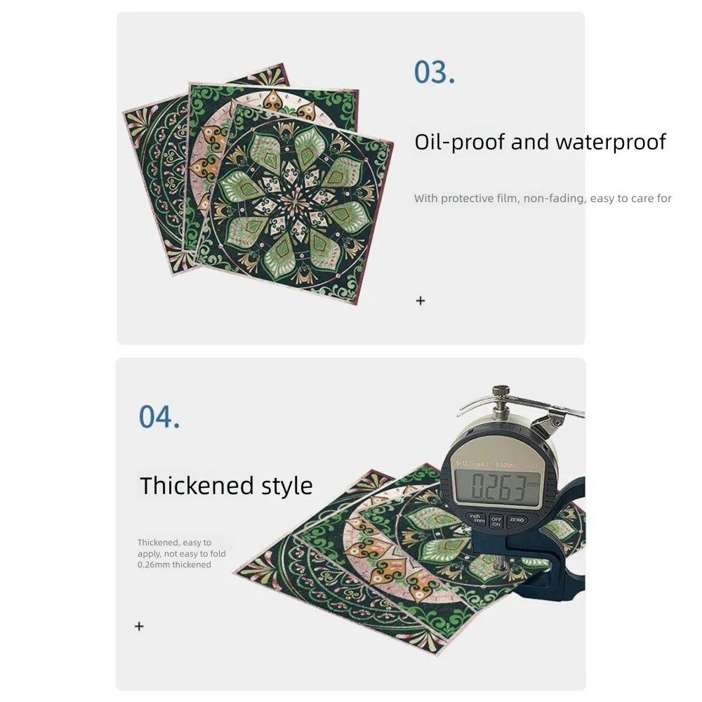 24Pcs/Set Mandala Style Ceramics Wall Sticker 10/15/20cm Vintage Tile Decoration Film Moisture-proof Self Adhesive