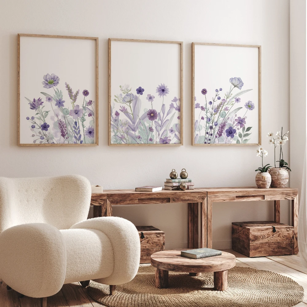 Purple Wildflower Nursery Canvas Print Wall Art Lavender Lilac Girls Room Decor Boho Floral Art Birthday Baptism Gift Poster