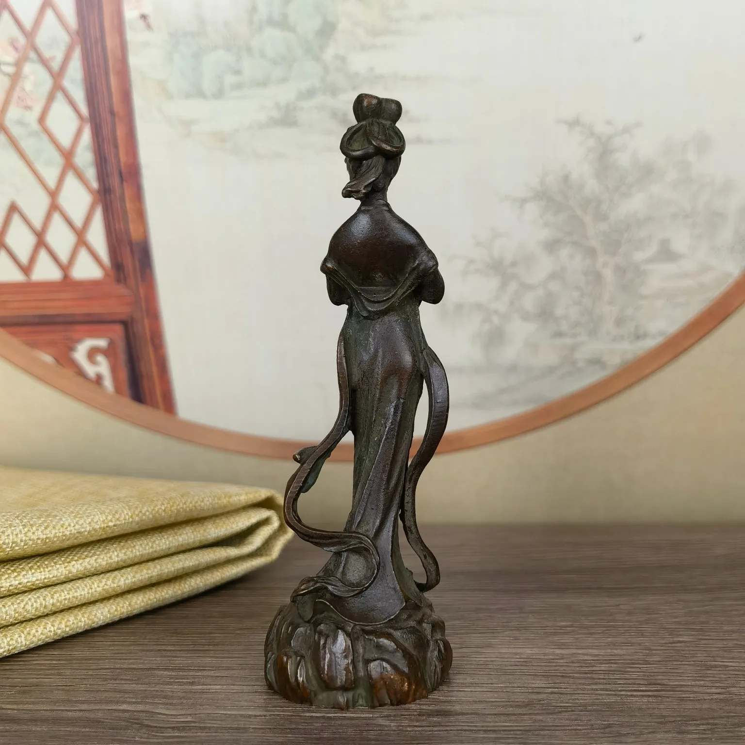 Statue de fée vintage en alliage, figurine de dame servante de thé, décoration d'intérieur