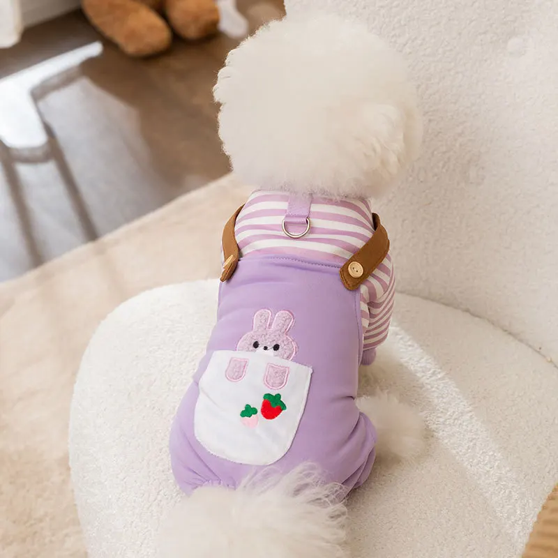 Purple Rabbit Cute Dog Clothing Winter Teddy Warm One Piece Pet Traction Buckle Four Legged Clothes Dog Strap Pants