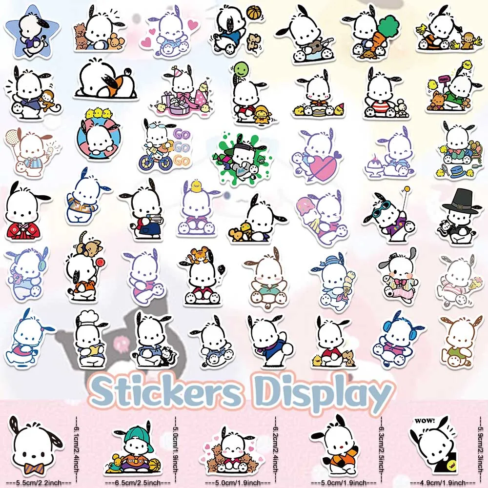 50/100PCS Sanrio Pochacco Dog Cute Stickers Cartoon Decoration Toy DIY Phone Luggage Fridge Skateboard Kawaii Sticker Kid Gift