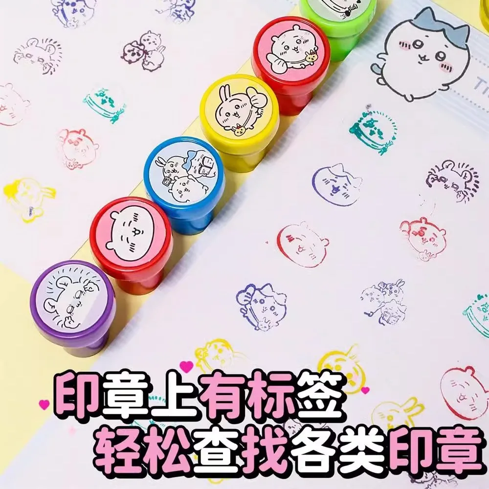 상자에 10Pcs 만화 Chiikawa Hachi Usagi 다채로운 어린이 컬러 씰 학생 보상 스탬프 편지지 아이 장난감 선물