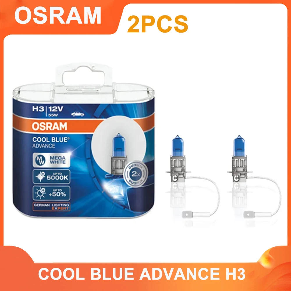 OSRAM H3 62151CBA PK22s Cool Blue Advance Halogen Lamps Xenon Mega White 12V 55W 5000K 50% More Light Car Fog Light OEM Bulbs