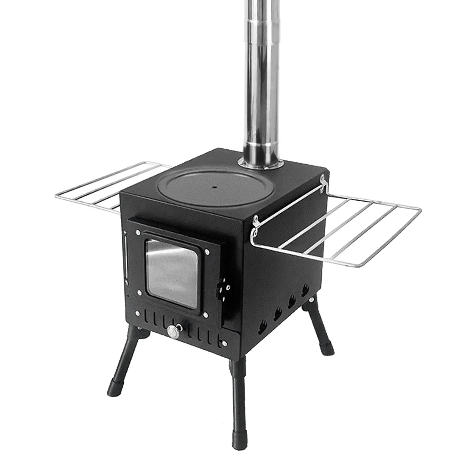 Outdoor Camping Wood - burning Stove - Stainless Steel, Foldable, with Tent Fire Window