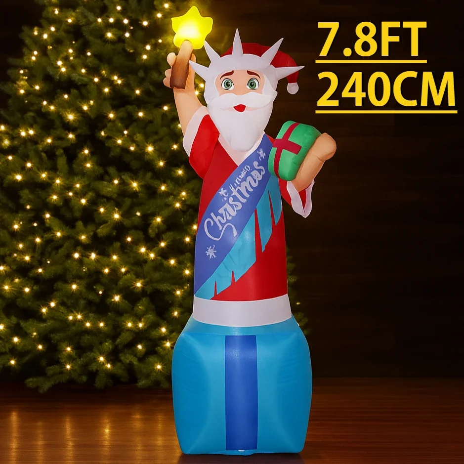 

7,8 футов надувная рождественская игрушка Санта-Клаус украшение Рождественский декор двора светодиодная патриотическая статуя Санта-Клауса рождественские украшения для дома