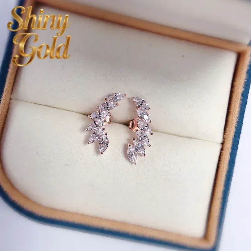 

ShinyGold Luxury Solid Platinum PT950 18K Gold Rose Gold Earrings Feather Horse Eye Diamonds Simple And Elegant Earrings With D