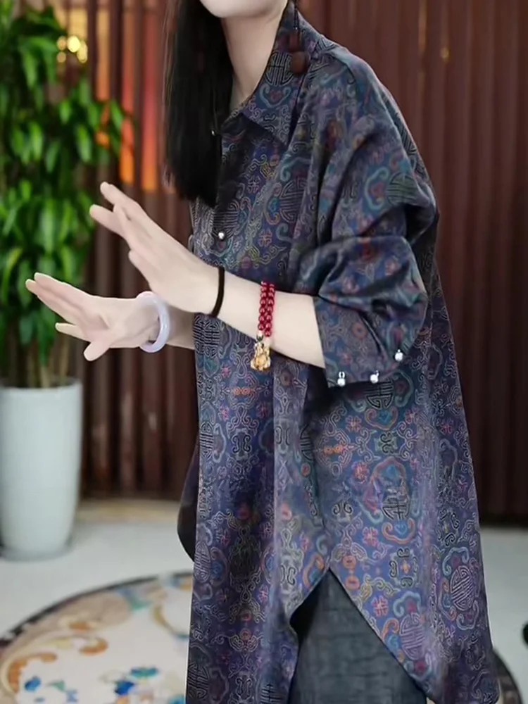 

Ele Unique Large Size Women's irt Summer New Long Sve Floral Print High-End Feeling Faionable Top Korean Sle Loo...