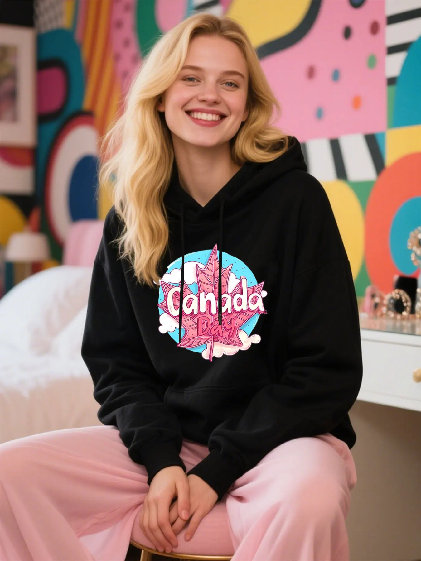 Zachte katoenen hoodie met Canada Maple Leaf-print, unisex trui voor kerstcadeaus en vrijetijdskleding