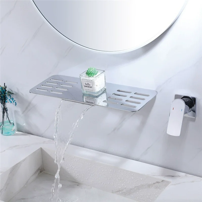 Wall Mounted Bathroom Basin Faucet Brass Hot Cold Big Platform Sink Mixer Water Mixer Sinle Lever Carved In-wall sink mixer