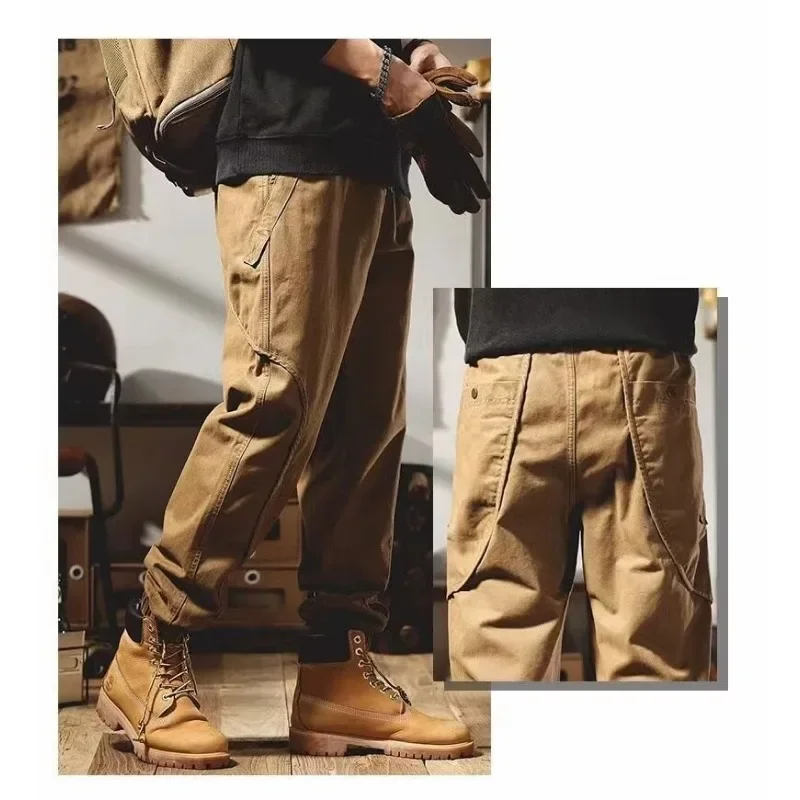 American Cargo Pants Men Trouser Autumn New Outdoor Tactical Casual Baggy Pants Elastic Waist Pocket Streetwear Vintage Military