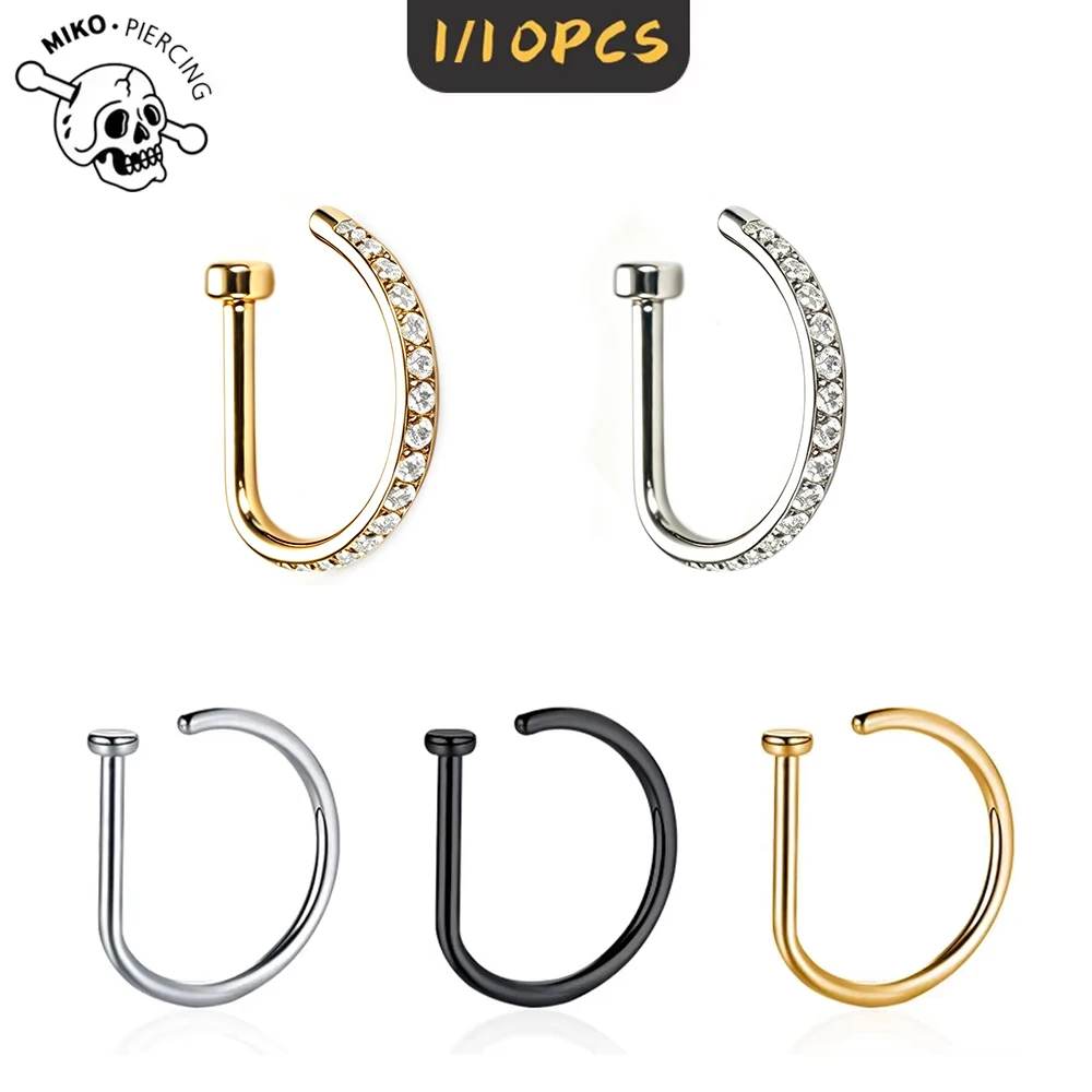 1/10 Stück ASTM F136 Titan 18G CZ offener D-förmiger Nasenring, Tragus-Knochenring, Retainer, Körperschmuck, 8 mm, 10 mm