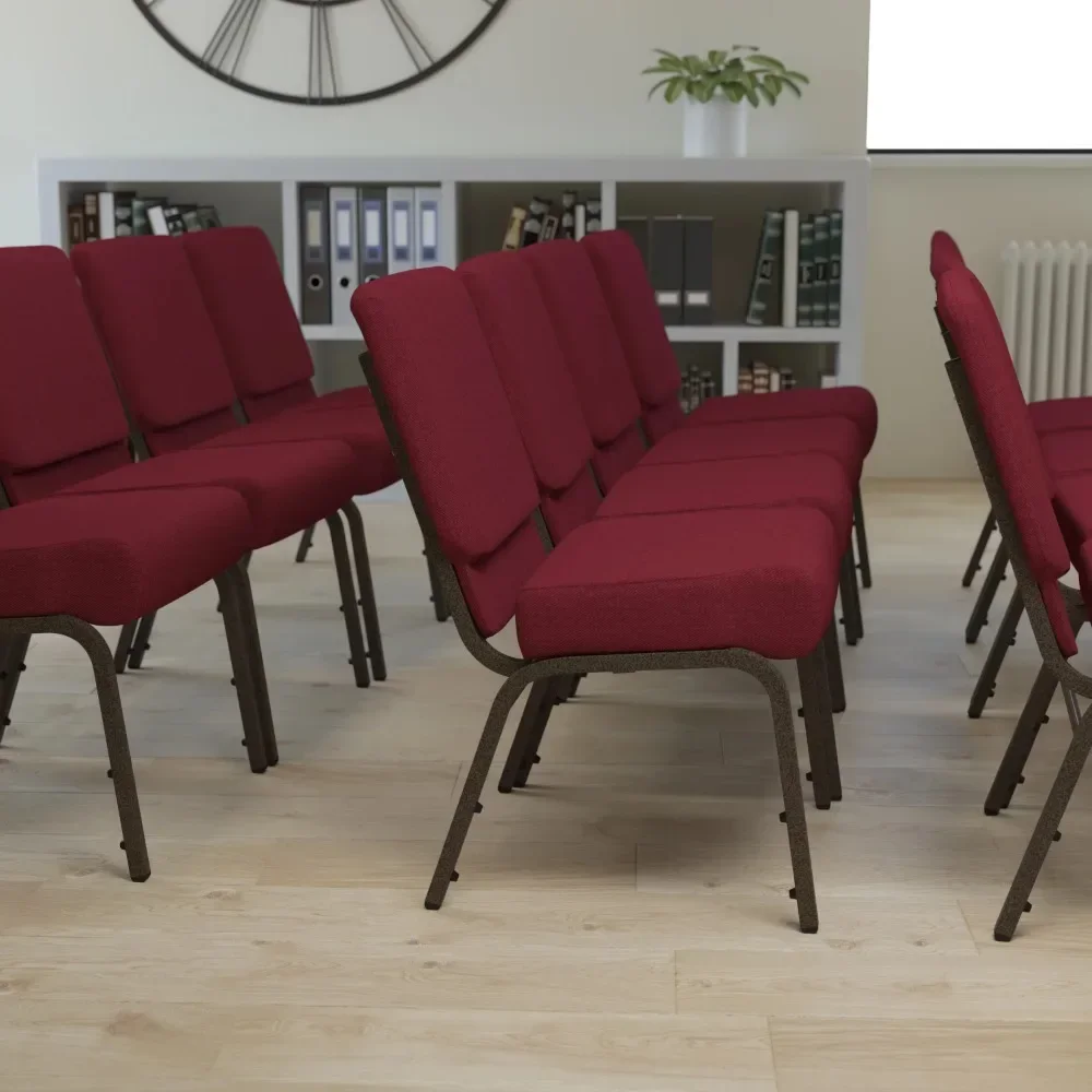 Series 21''W Stacking Church Chair in Burgundy Fabric - Gold Vein Frame，Camping chair folding chair, fishing chair