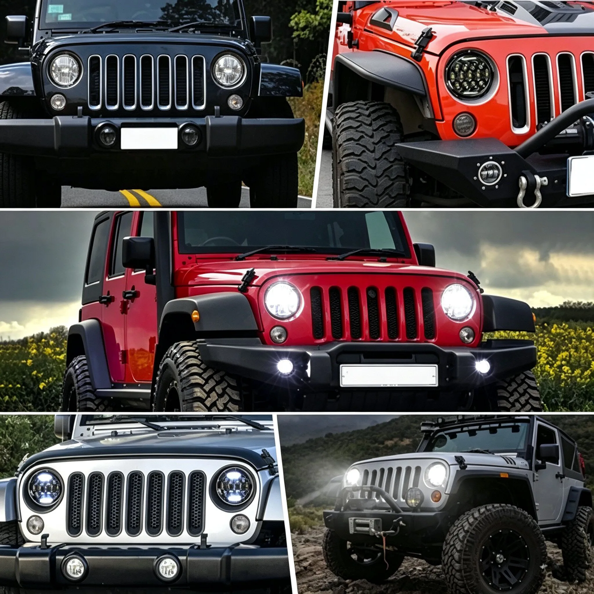 2Pcs 7 Inch LED Headlights Round High Low Beam DRL Halo Amber Turn Signal Lamp for Jeep Wrangler JK TJ Land Rover Defender