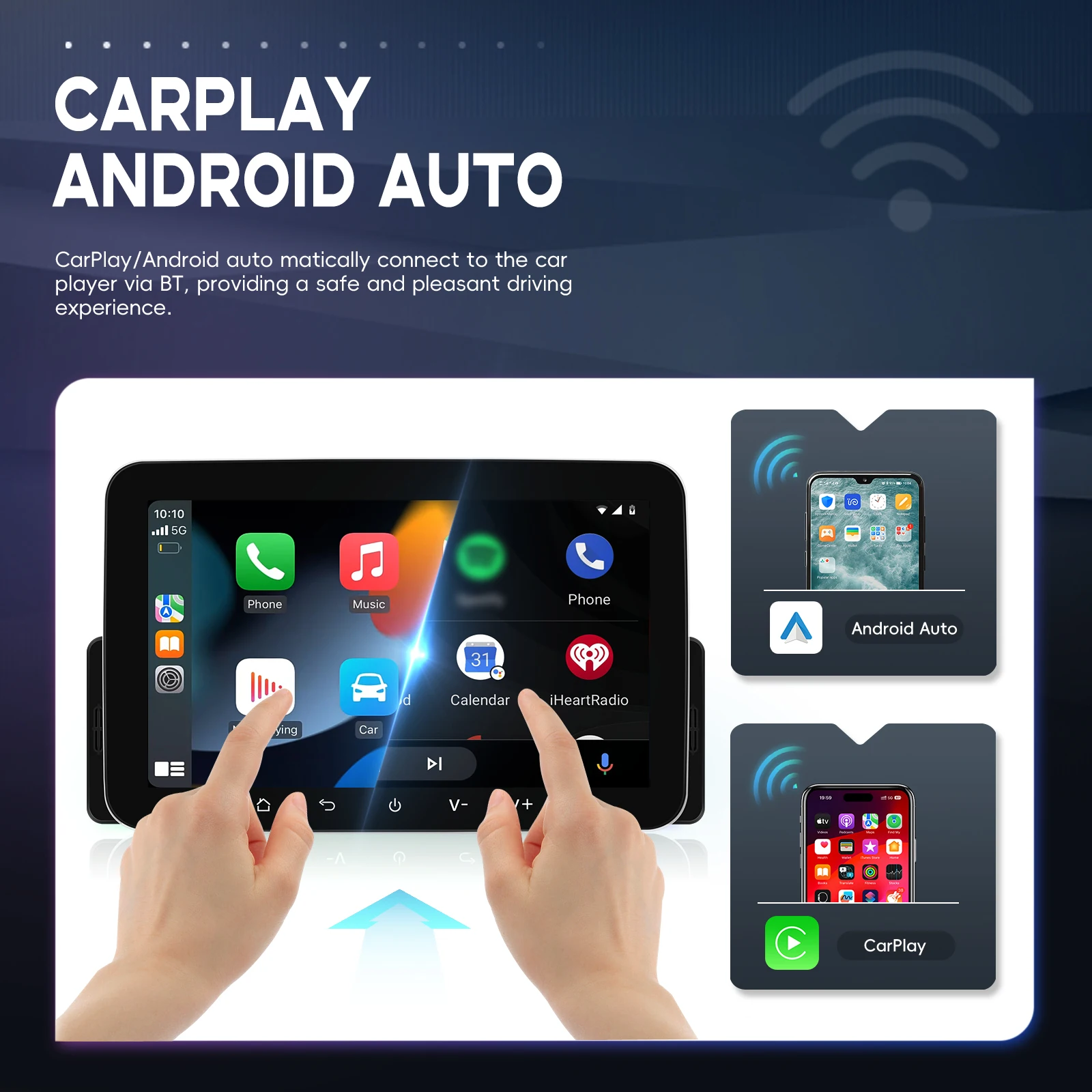 Podofo 4+64G 1Din Car Stereo WIFI 7'' Autoradio Carplay Android Auto BT GPS Navigation Mirror Link FM/RDS IPS Screen Car Audio