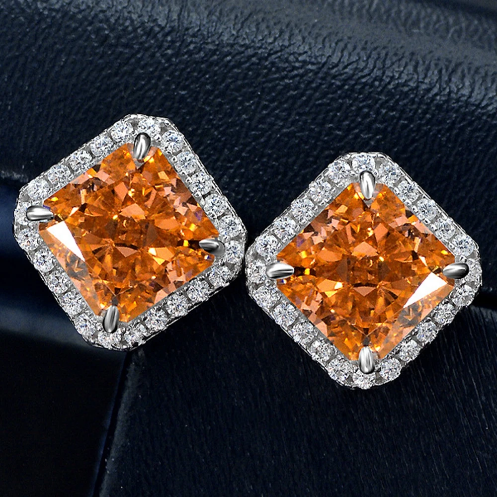 Imagem -02 - Sterling Silver Crushed Ice Cut Almofada Brincos para Mulheres 2ct Fantasia Vivid Orange Sapphire Criado Diamantes Moissanite Wuiha-925