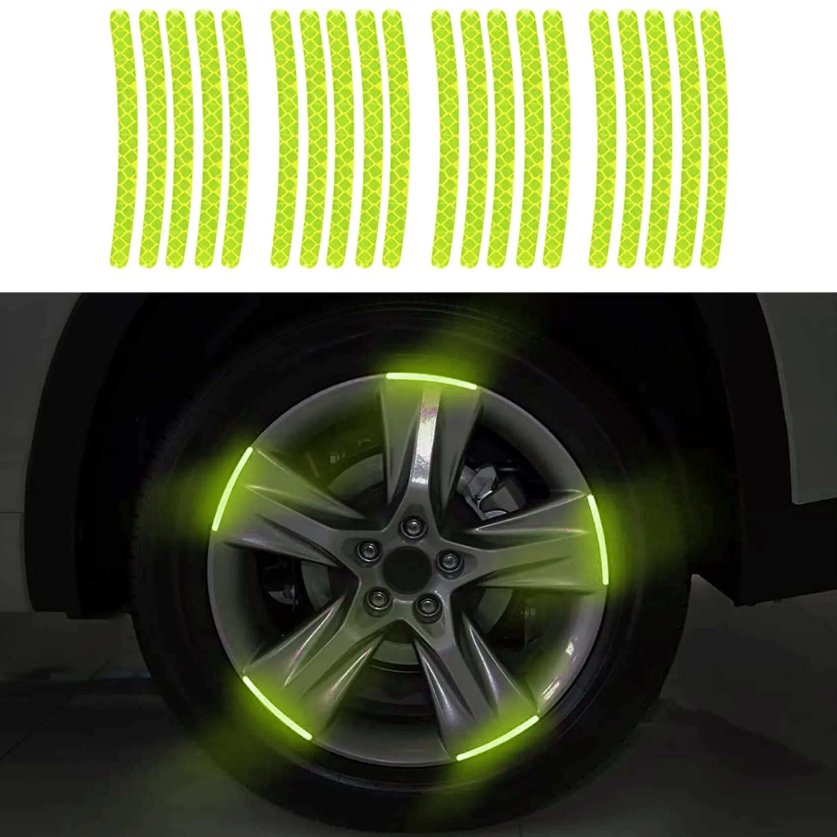 12Pcs/set Car Wheel Stripe Reflective Stickers Night Reflectors Adhesive Safety Decoration Waterproof Tapes For Bicycles Helmet