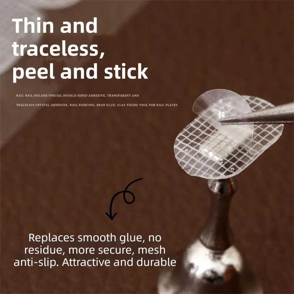 1000Pcs Double-Sided Nail Stand Double Sided Tape Mesh Transparent Nail Support Tape No-Trace Pre-Cut False Nails Jelly Tape