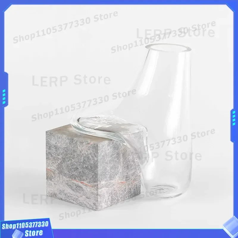 Light Luxury Marble Base Glass Vase Abstract Flow Design Special Shaped Ornament For Home Decor Jewelry Display Water Culture