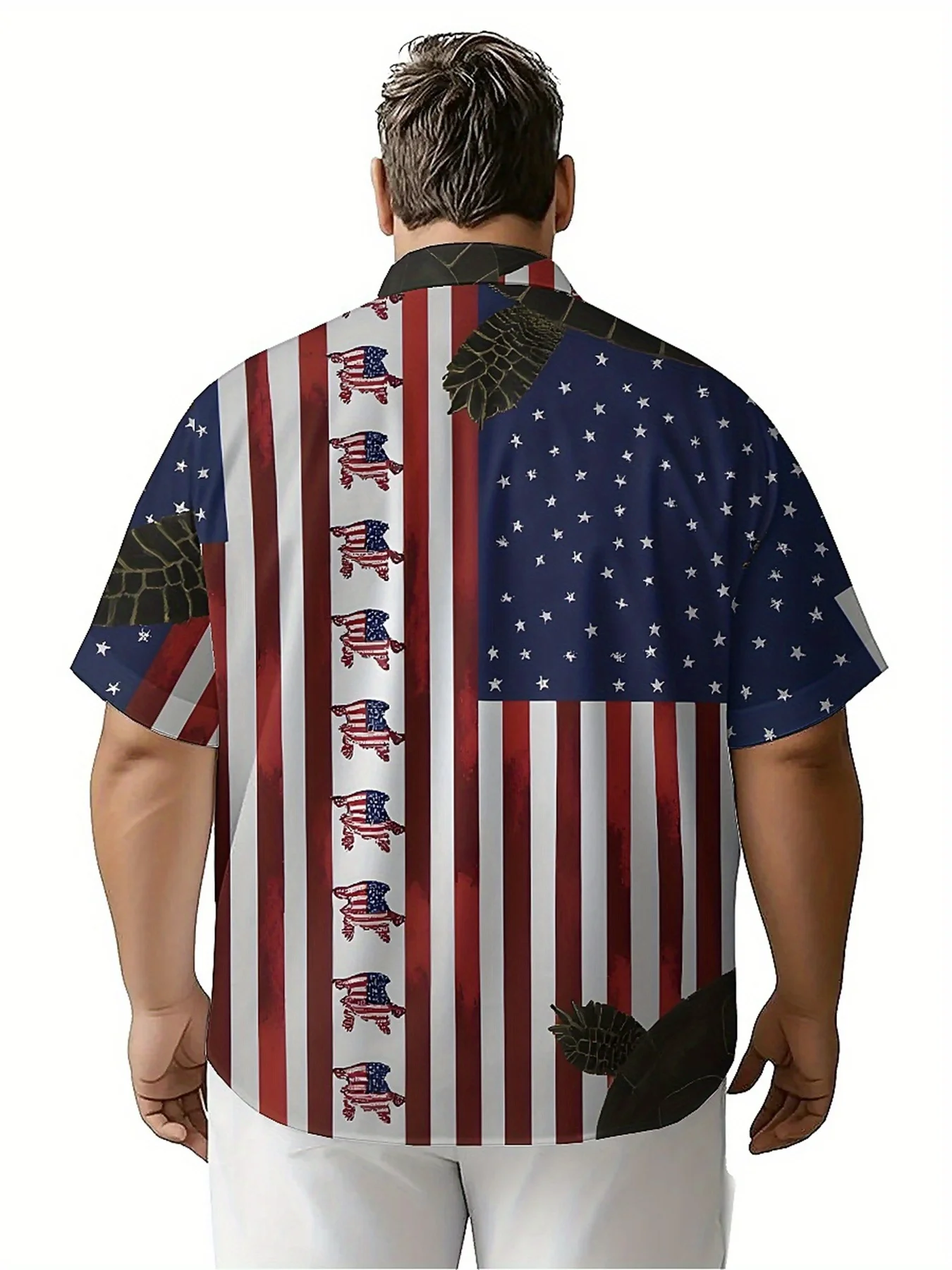 Men's Plus Size Hawaiian Shirts Turtle and Stars and Stripes Pattern,Unisex Baggy Aloha Shirts,Alternative Clothing