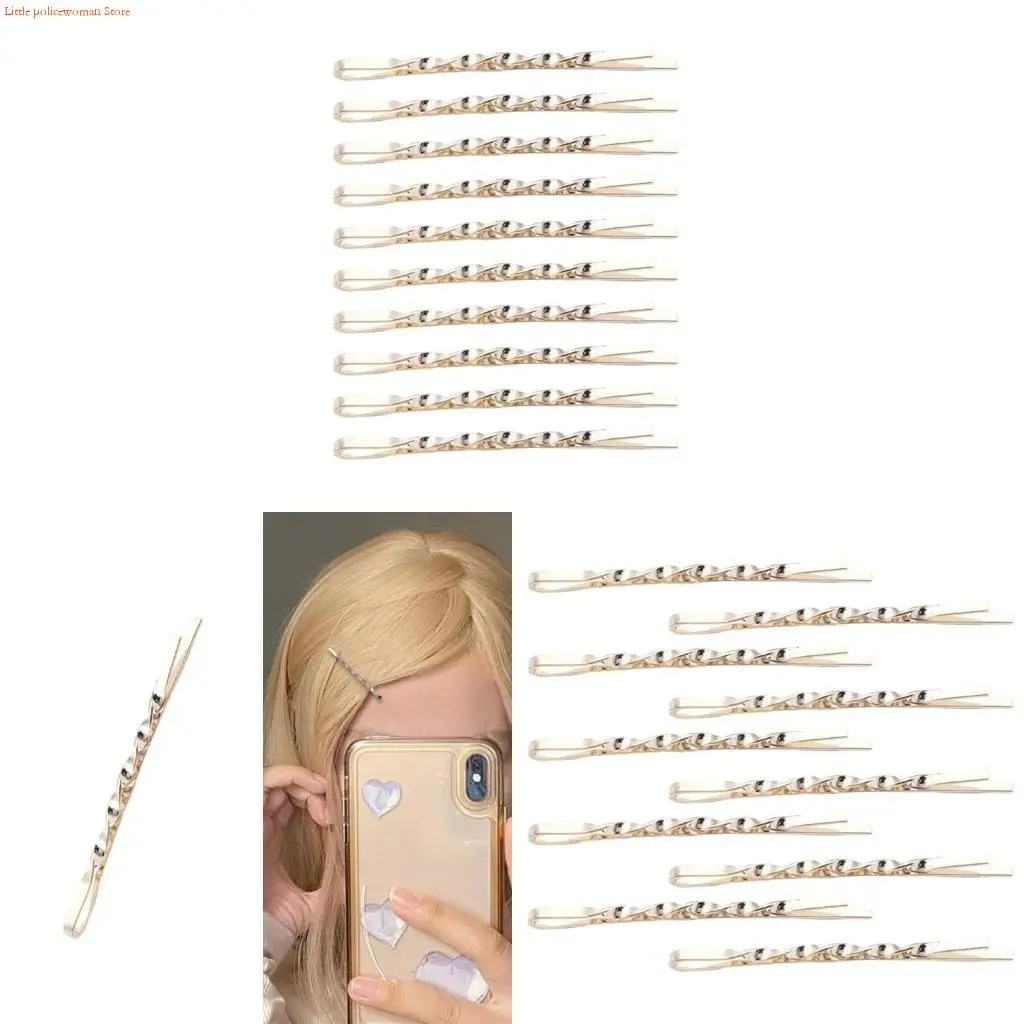 F92D Creative Twisted Hair Clip Bobby Pins Hair Clip Sparkling Golden Hairpins Barrettes Girls HairPins 2000s Trend