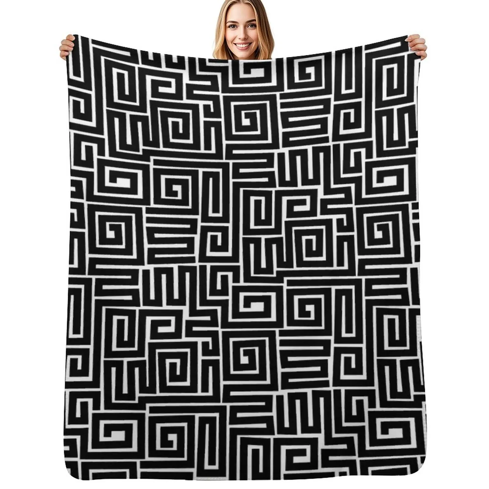 

Kuba Style Pattern 280922 - Black on White Throw Blanket Summer Cool Breathable Blanket for Sleeping