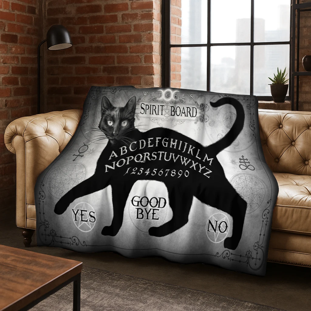 Katze Ouija Tarot Gothic Hexerei Board Flanelldecke Weiche warme Decke für Schlafzimmer Wohnzimmer Bett Reisen Camping Picknick Geschenk