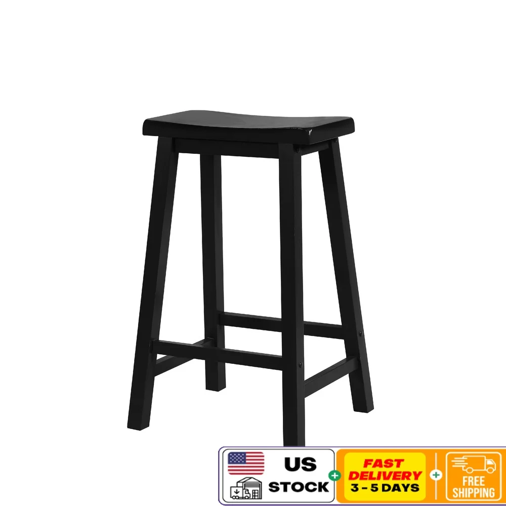 

Backless Wooden Bar Stool Dining Kitchen Rustic Modern Design 29 Inch Height Rubberwood Antique Finish Sturdy Support Footrest