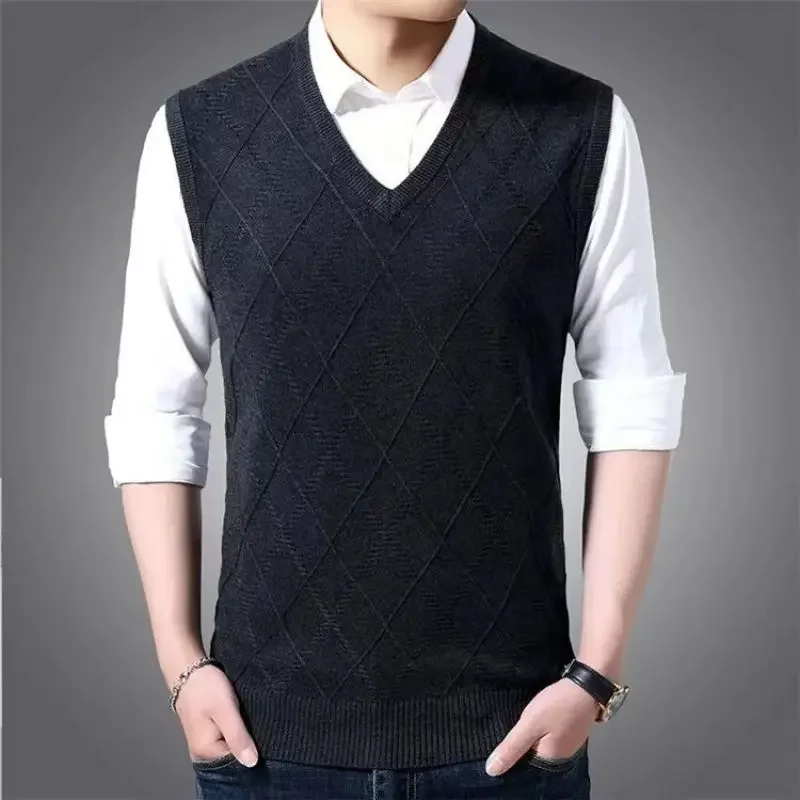 

Solid Color Sweater Vests Men Suit Sweaters Wool Pullover Men Brand Clothing V-Neck Sleeveless Casual Waistcoat New Arrival