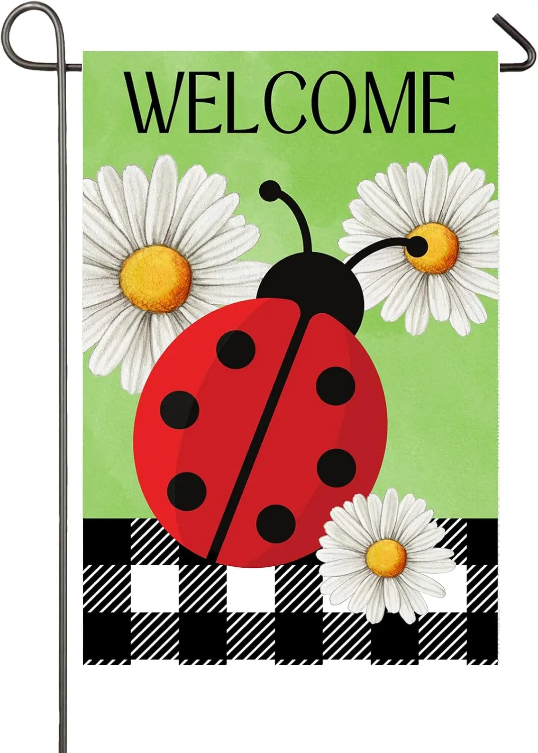 Ladybug Spring Summer Garden Flag 12x18 Inch Double Sided Ladybug Daisy Welcome Yard Flag Buffalo Plaid Check Burlap Banner Seas