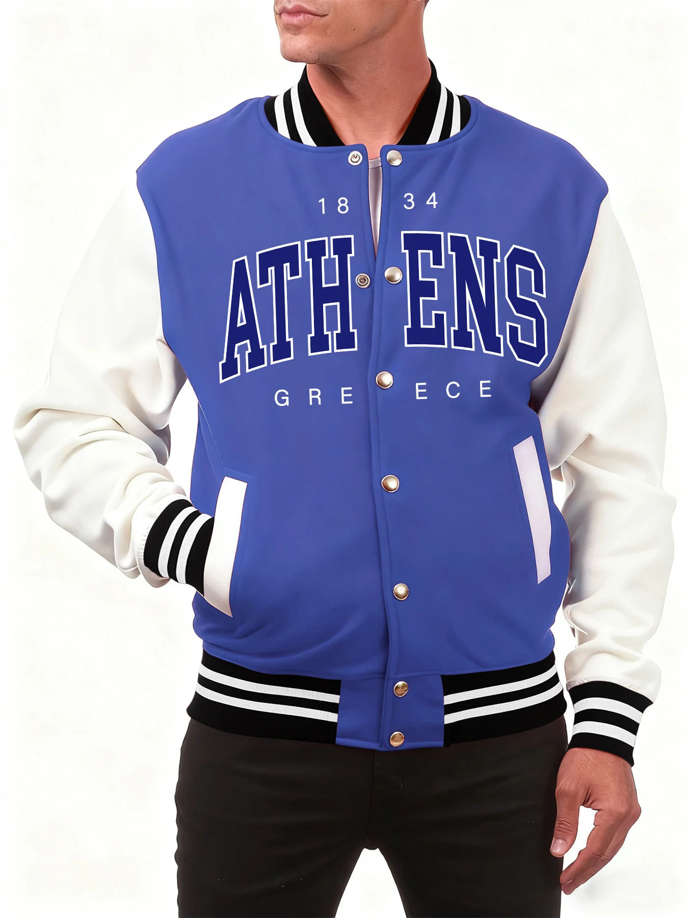 

Athens Greece Letter Print Clothes Male Fashion Fleece Tops Autumn Personality Baseball Jacket Casual Oversize Sportswear