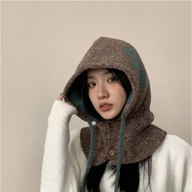 Y5jd Универсальная шляпа с капюшоном плюшевая шляпа балаклава вязание цветочное сохранение тепло