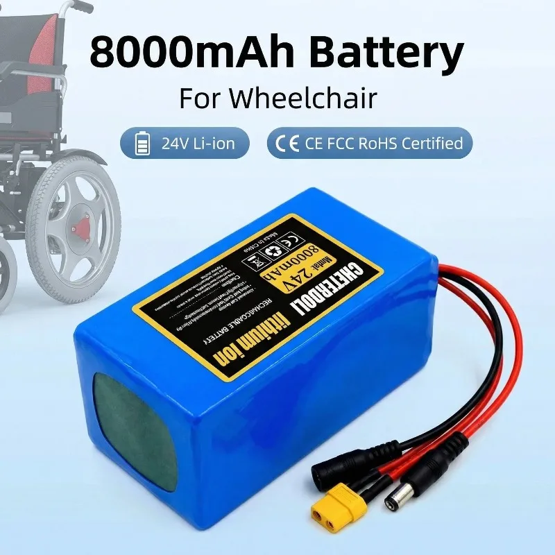 24V 8000mAh Lithium Battery Pack for Wheelchair, 7S3P 18650 Rechargeable Battery with BMS High Capacity