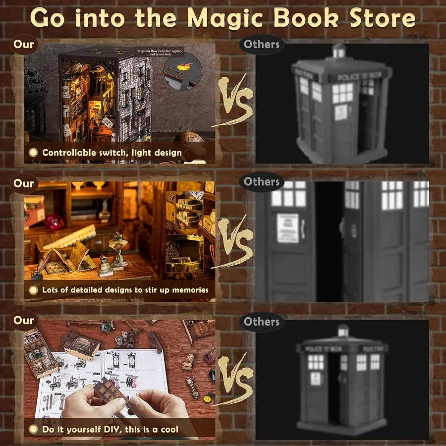 مجموعة أدوات ألغاز خشبية ثلاثية الأبعاد يمكنك صنعها بنفسك، رف كتب مصغر لديكور المنزل، مثالية لموضوعات الهالوين وعيد الميلاد الإبداعية #3