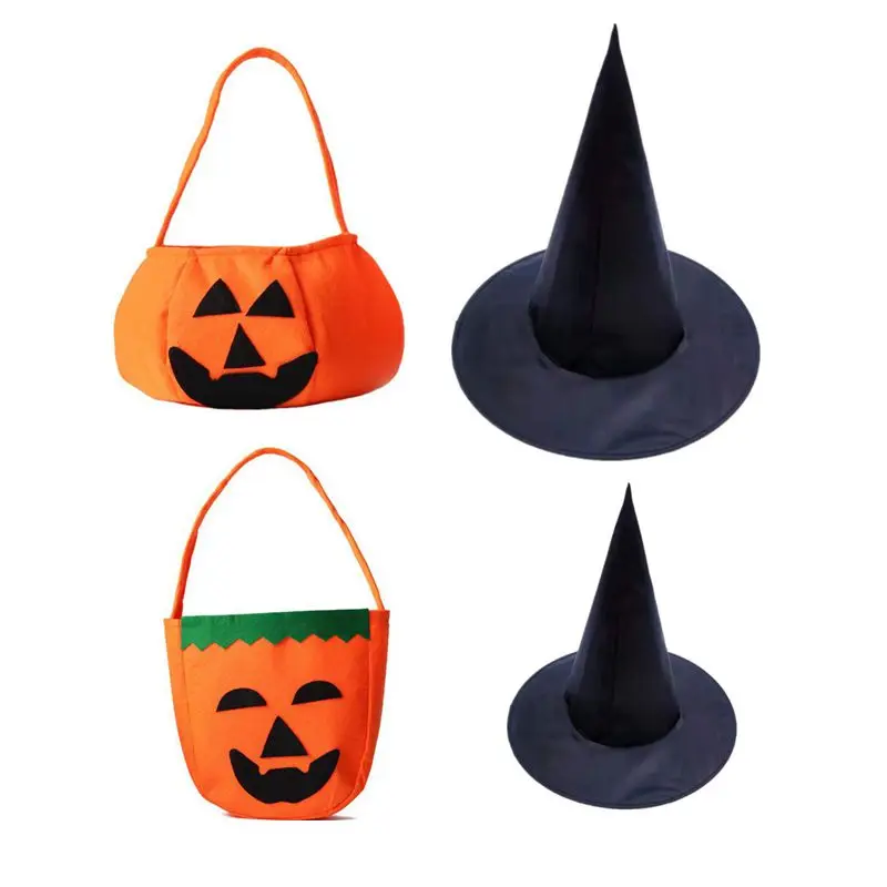 Halloween party hat set, abóbora, saco de doces, bruxa, chapéu preto, cosplay, acessórios traje para adultos e crianças