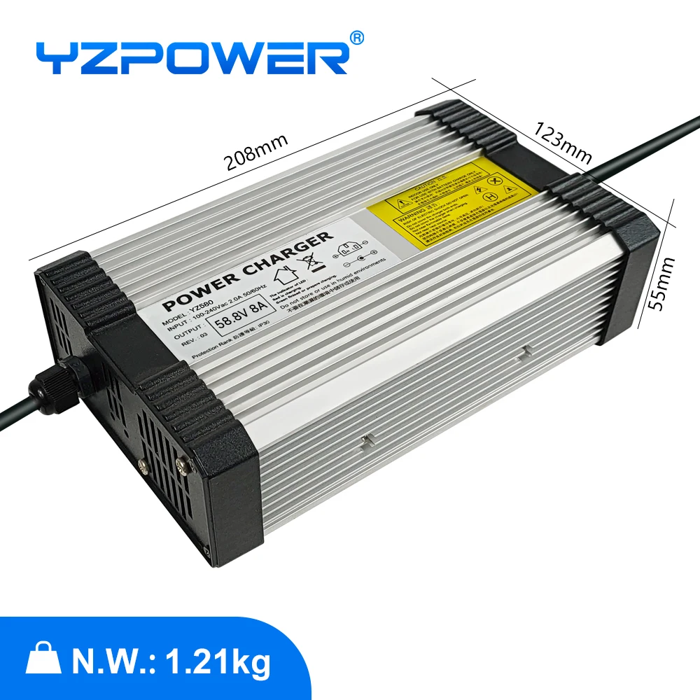 Imagem -04 - Yzpower-carregador de Bateria de Lítio com Ventilador 58.8v 8a 14s 48v Entrada 51.8v52v 110240v ac Carregador dc de Carregamento Rápido