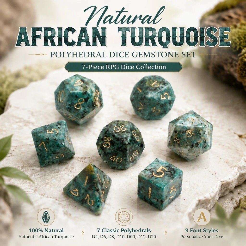 Spot Goods Natural African Pine Stone Polyhedral DND RPG Stone Dice Ornaments Jewelry Accept Custom Font Symbol Pattern Logo