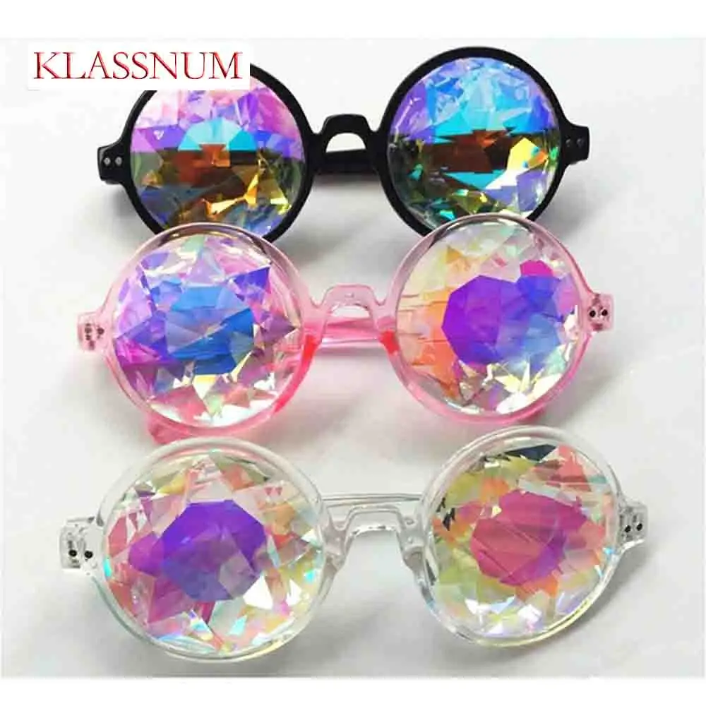 Gafas de caleidoscopios redondas para Cosplay de fiesta, gafas de sol redondas Retro para Festival Rave para hombres y mujeres, gafas de sol con prisma de mosaico holográfico para uñas