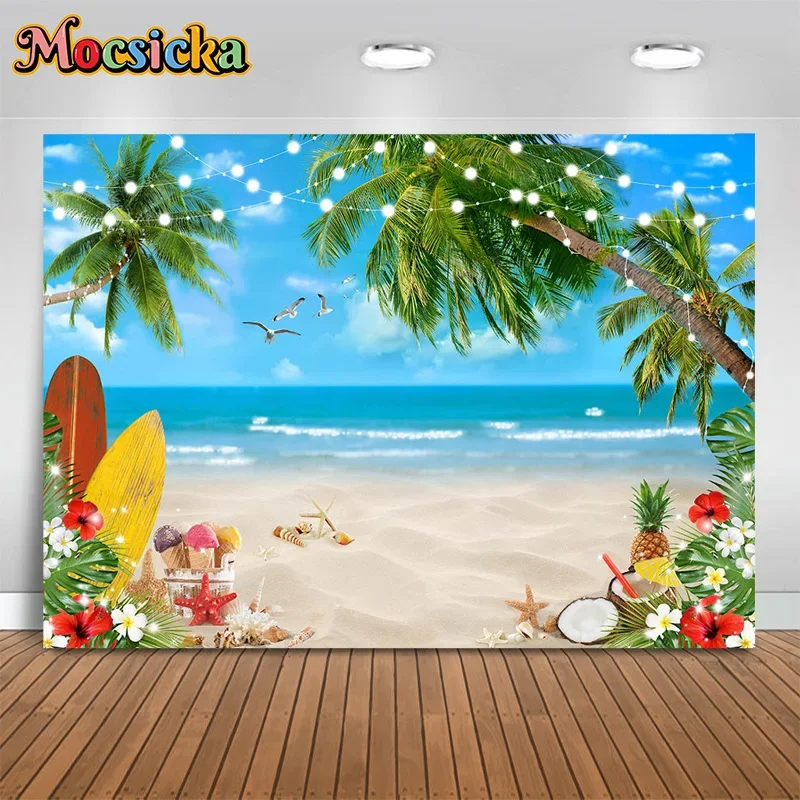 

Mocsicka summer photography background palm tree beach fruit seagull decor backdrop holiday birthday party kids photo studio