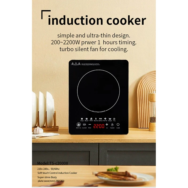 Portable Induction Cooktop 8Temp Touch Burner Cooker Countertop Burner Induction Hotplate Low Noise 2200W Sensor