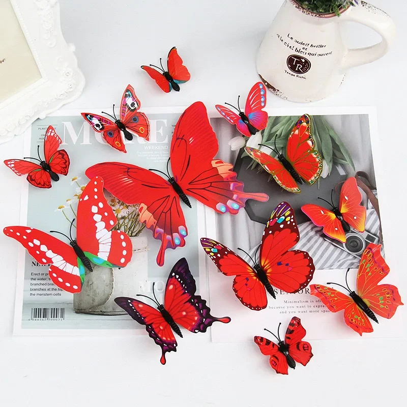 12pcs/set Plastic Artificial Single Layer Wing 3D Butterfly sticker for Mosquito Net Curtain Christmas Tree Party Decor