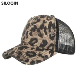 Gorra Snapback para mujer, gorro de béisbol con cola de caballo, con estampado de leopardo, malla transpirable, para Golf, Camping y fiesta, Verano