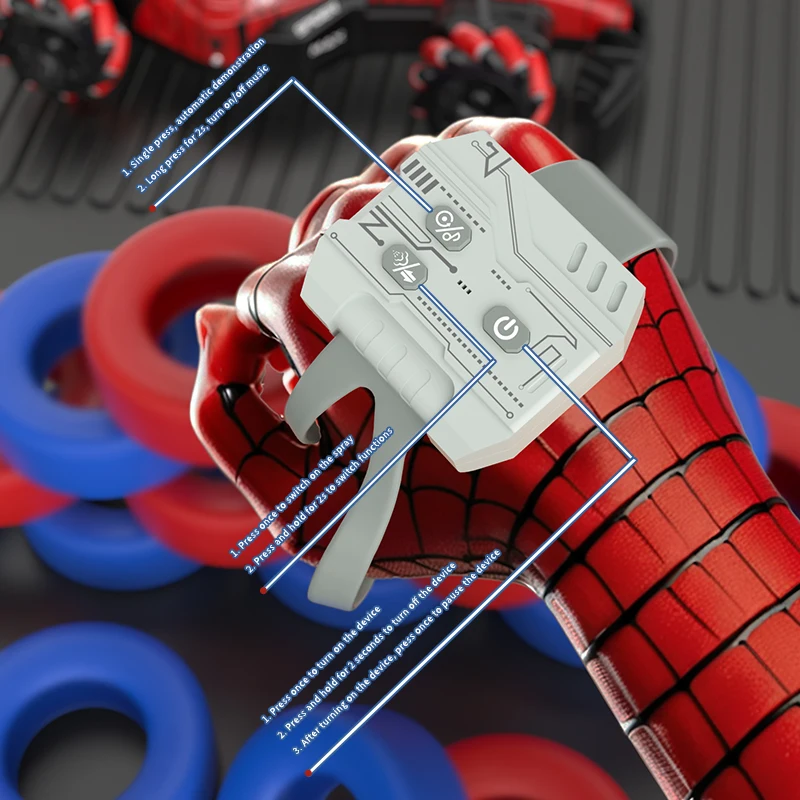 F1スパイダーリモコンレーシングカー、スプレーライト特殊効果ドリフト機能搭載、360度回転対応デュアルリモコン付き °   回転