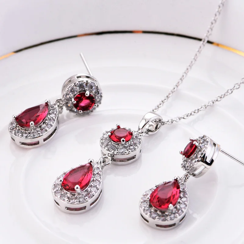 brand genuine Luxury real jewels Liangya beauty Korean popular jewelry zircon water drop earrings necklace small set women's acc