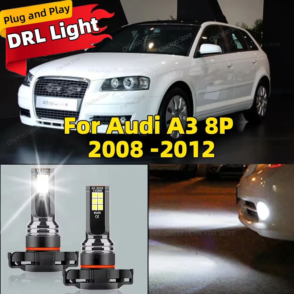 

2pcs LED Daytime Running Light DRL Bulb Lamp Canbus Plug and Play For Audi A3 8P 2008 2009 2010 2011 2012 6000K White