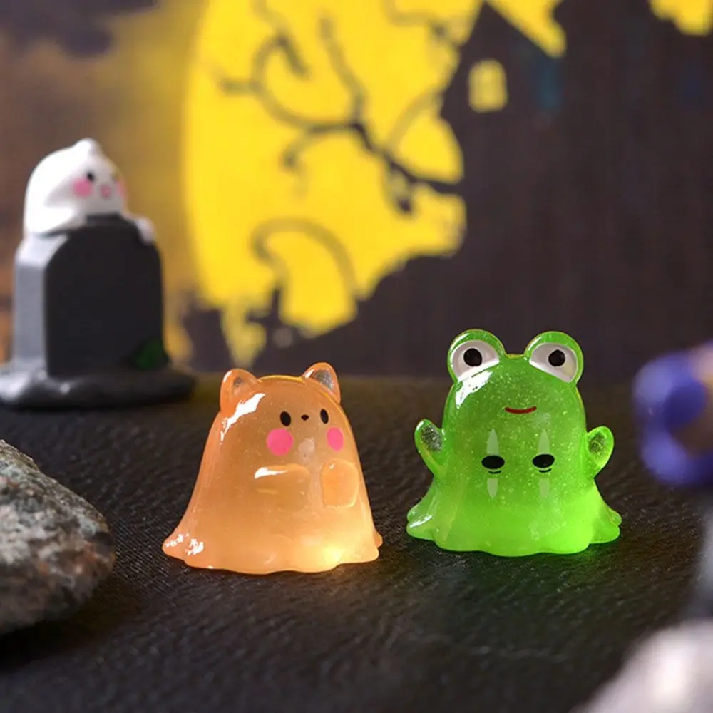 6Pcs Halloween Luminous Ghost Statue Funny Ghost Pig Rabbit DIY Accessories Animals Micro Landscape Fairy Garden Car Ornaments