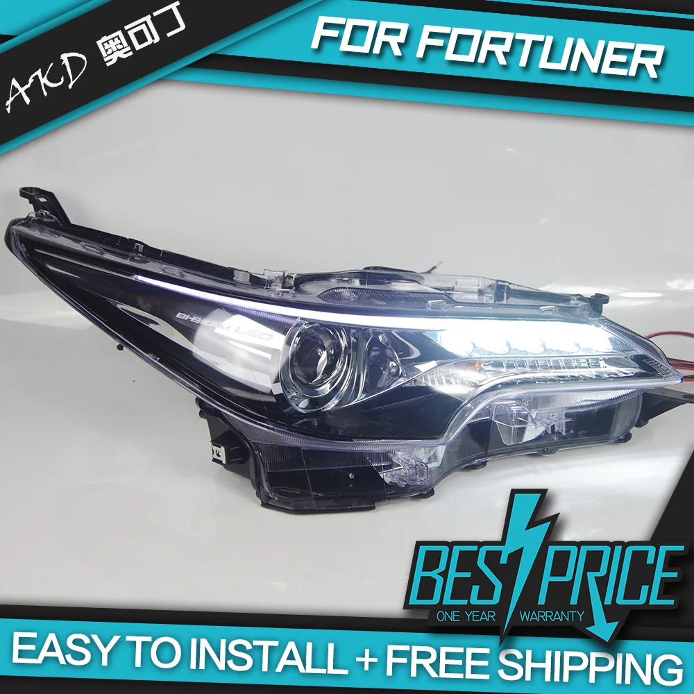 AKD Cars Styling Headlight for Toyota Fortuner Headlights LED Running Lights Bi-Xenon Beam Fog Lights Angel Eyes Auto Levels