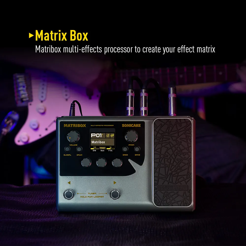 Sonicake-Matribox 140 Baixo de Guitarra Embutido e Processador de Efeitos Multi Acústico com Pedal de Expressão, Looper Modelagem AMP, Qme-50