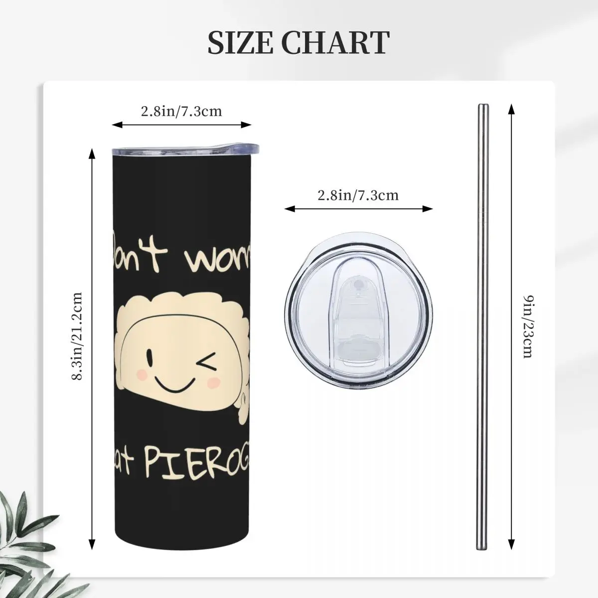 Don't Worry Eat PIEROGI Stainless Steel Tumbler Vacuum Insulated Mugs Thermal Cold Cups Straw With Lid 20oz