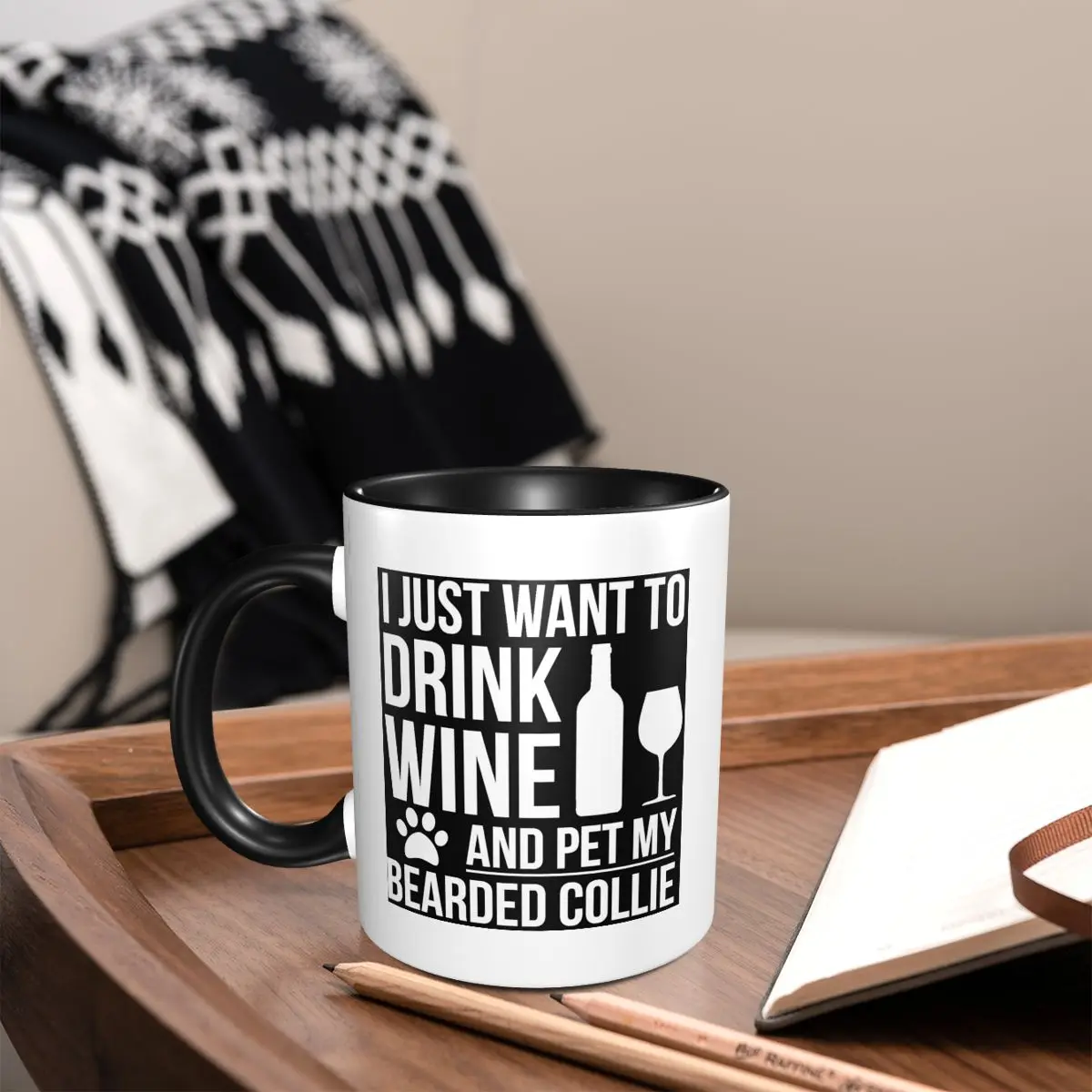 Wine And Bearded Collie Dog Mug Funny Ceramic Coffee Cups Tea Mugs Milk Cup Drinkware Gift for Friends